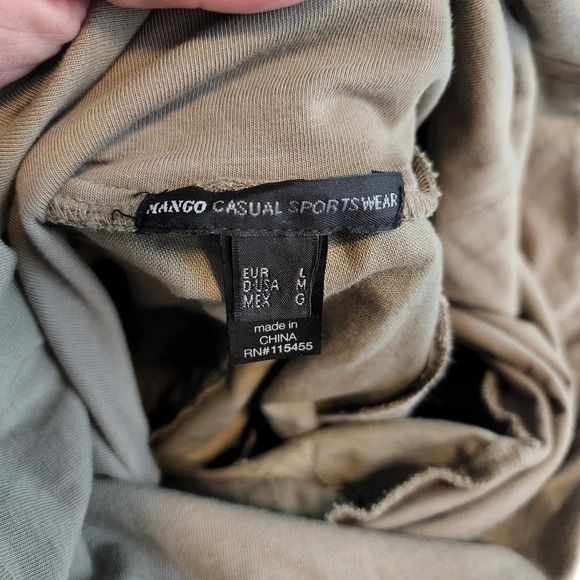 MNG Linen-blend Fold-Waist Wideleg Pants Dark Khaki Size Medium Pull On Stretch - Picture 3 of 12